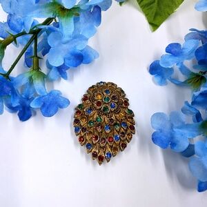 Unique Art Deco Style Multicolor Genuine Crystal Abstract and Vintage Brooch